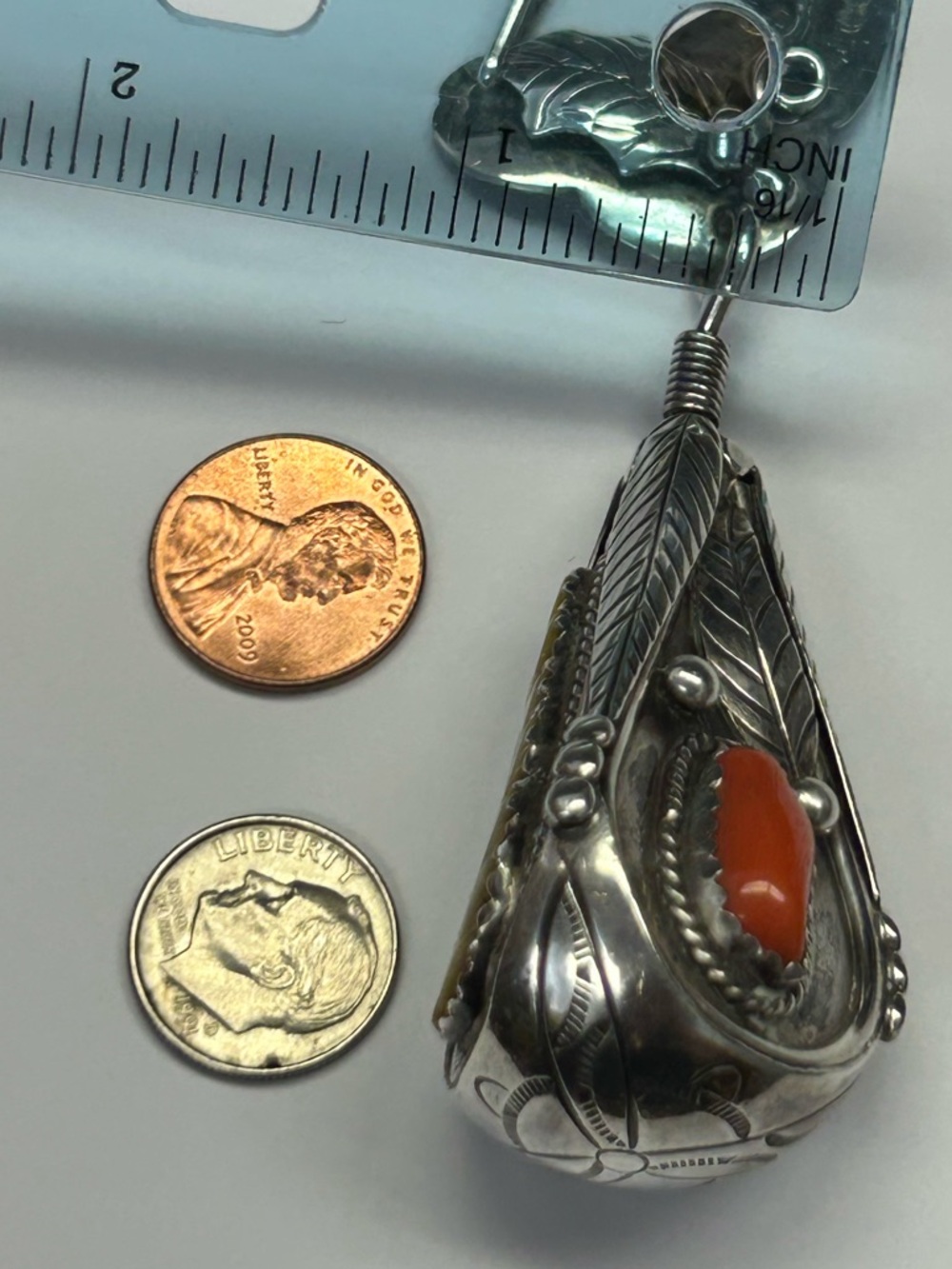 Artisan Juan Pedro Garcia sterling silver swiveling coral turquoise MOP Necklace - Picture 14 of 16